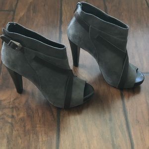 Peep toe leather booties